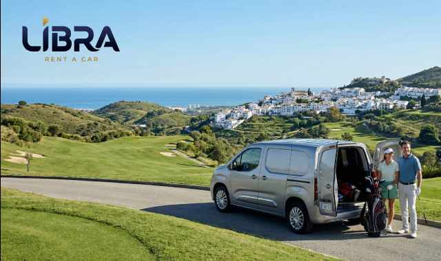 Manual car rental Mijas golf Toyota Proace City with golf clubs Libra Rent a Car